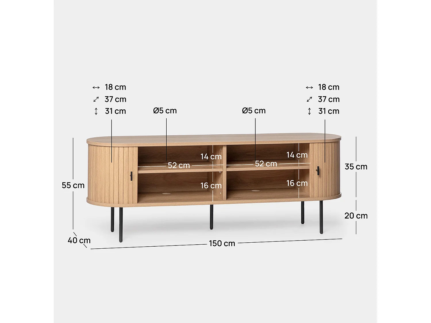 Meuble TV en bois naturel 150x55 cm-Breda