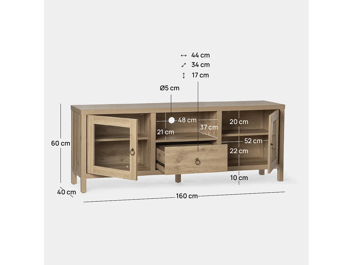 Meuble TV en bois naturel 160x60 cm-Livorno