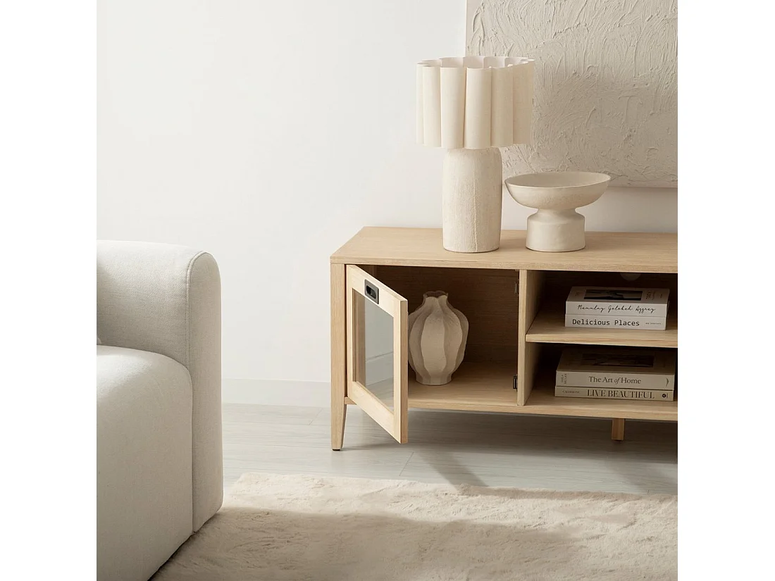 Meuble TV en bois naturel 140x50 cm-Edan