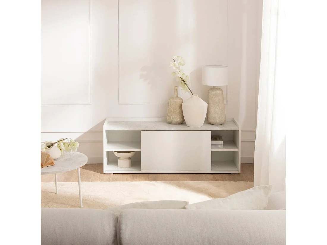 Meuble TV en laqué blanc 140x51 cm-Siena