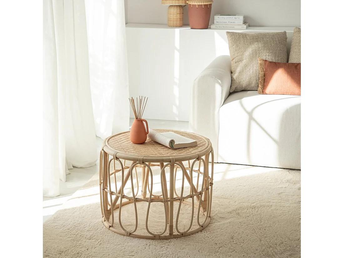 Table basse fixe en rotin naturel naturel 60x45 cm-Nusa