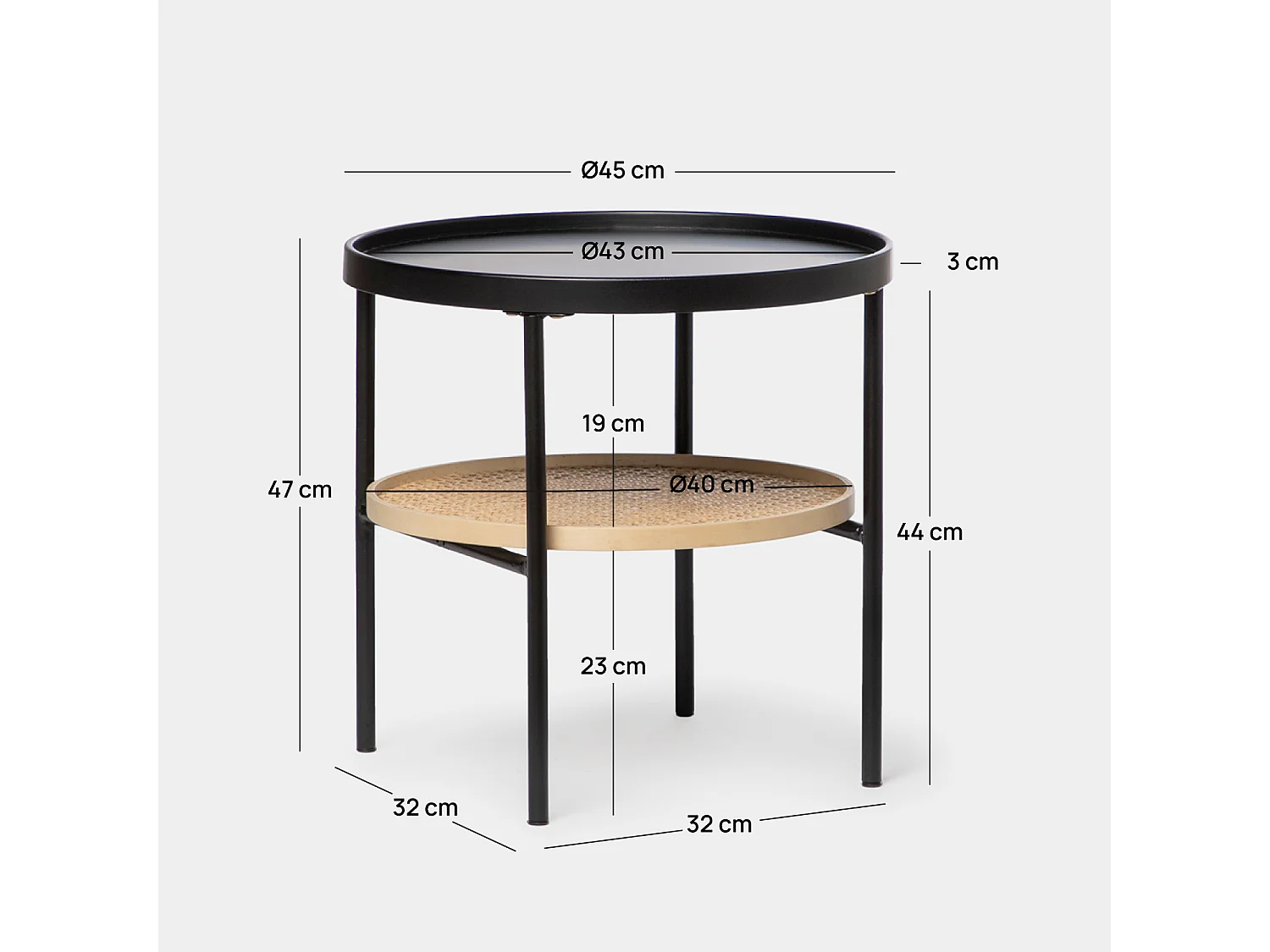 Mesa auxiliar de Metal Natural-Negro 46 x 45- Niko