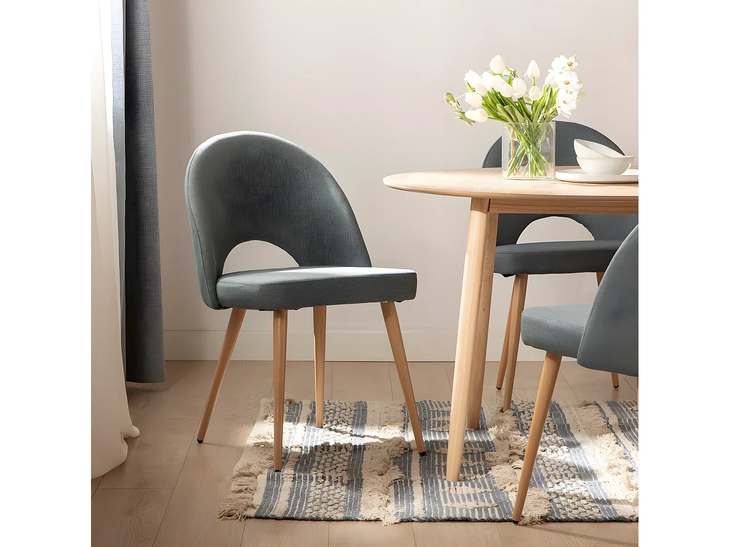 Chaise de salle à manger en tissu bleu 49x85 cm-Blair