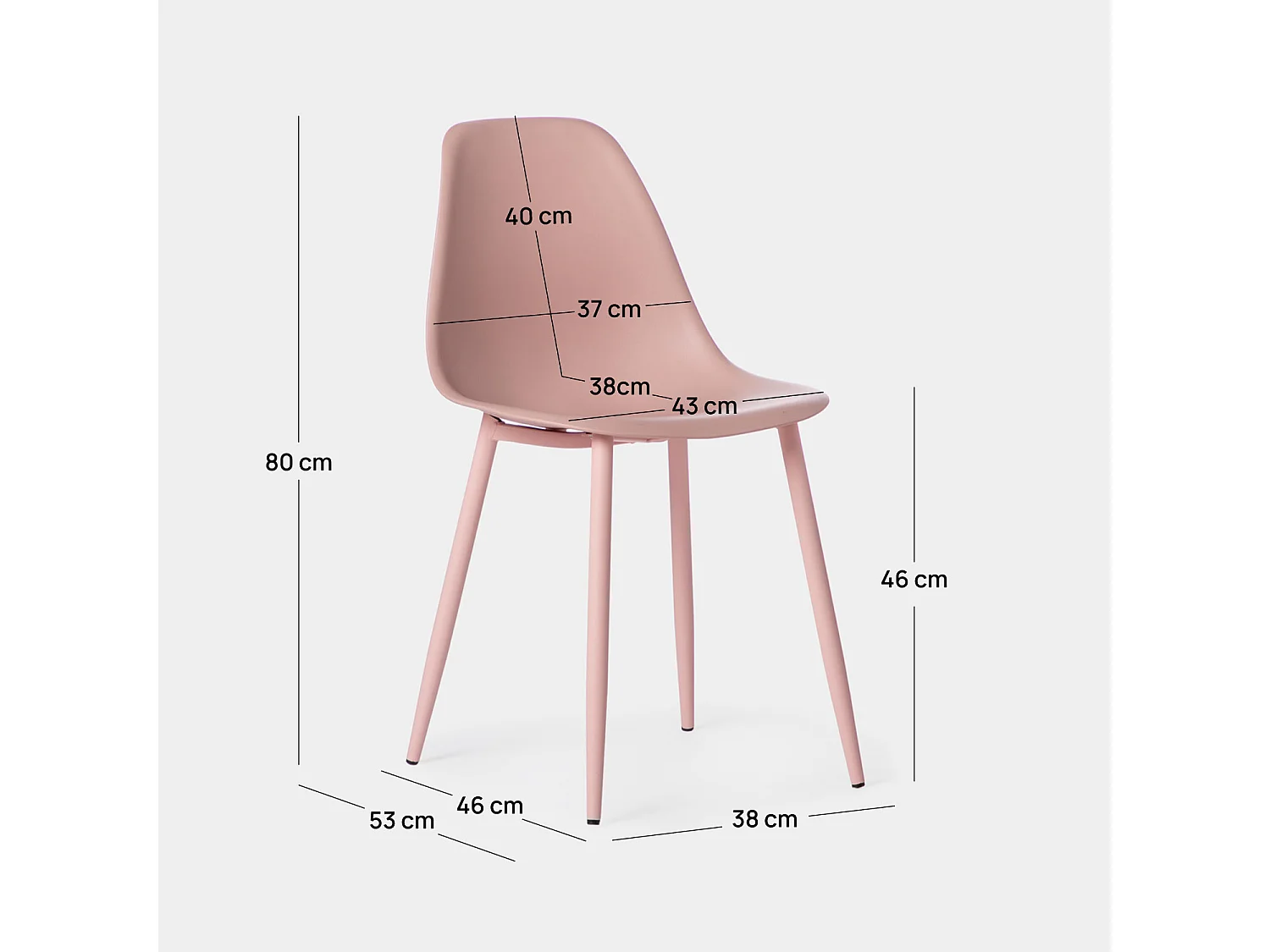 Chaise de salle à manger en plastique rose 45x80 cm-Nina