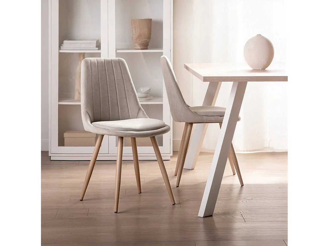 Chaise de salle à manger en tissu beige 47x87 cm-Ingrid