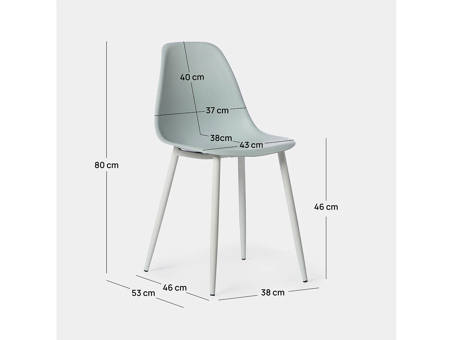Chaise de salle à manger en plastique menthe 45x80 cm-Nina
