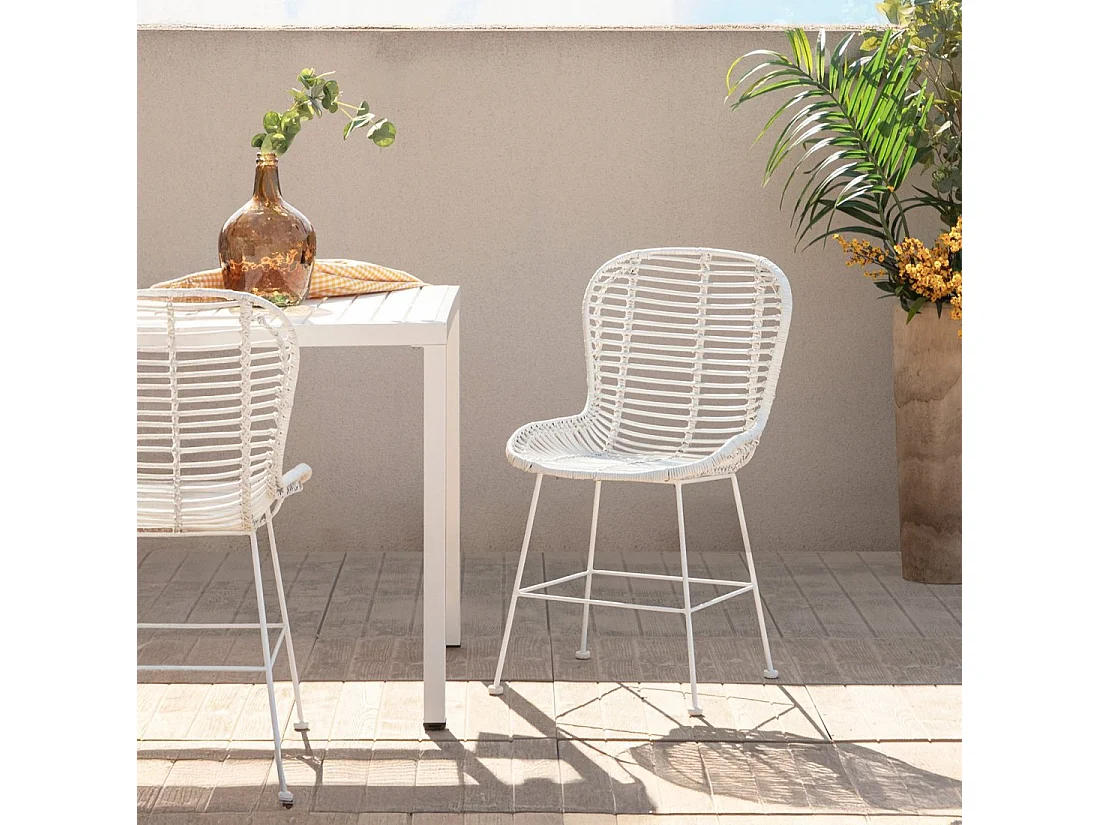 Chaise d'extérieur en fibre naturelle blanc 47x86 cm-Leo