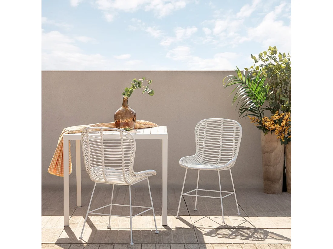 Chaise d'extérieur en fibre naturelle blanc 47x86 cm-Leo