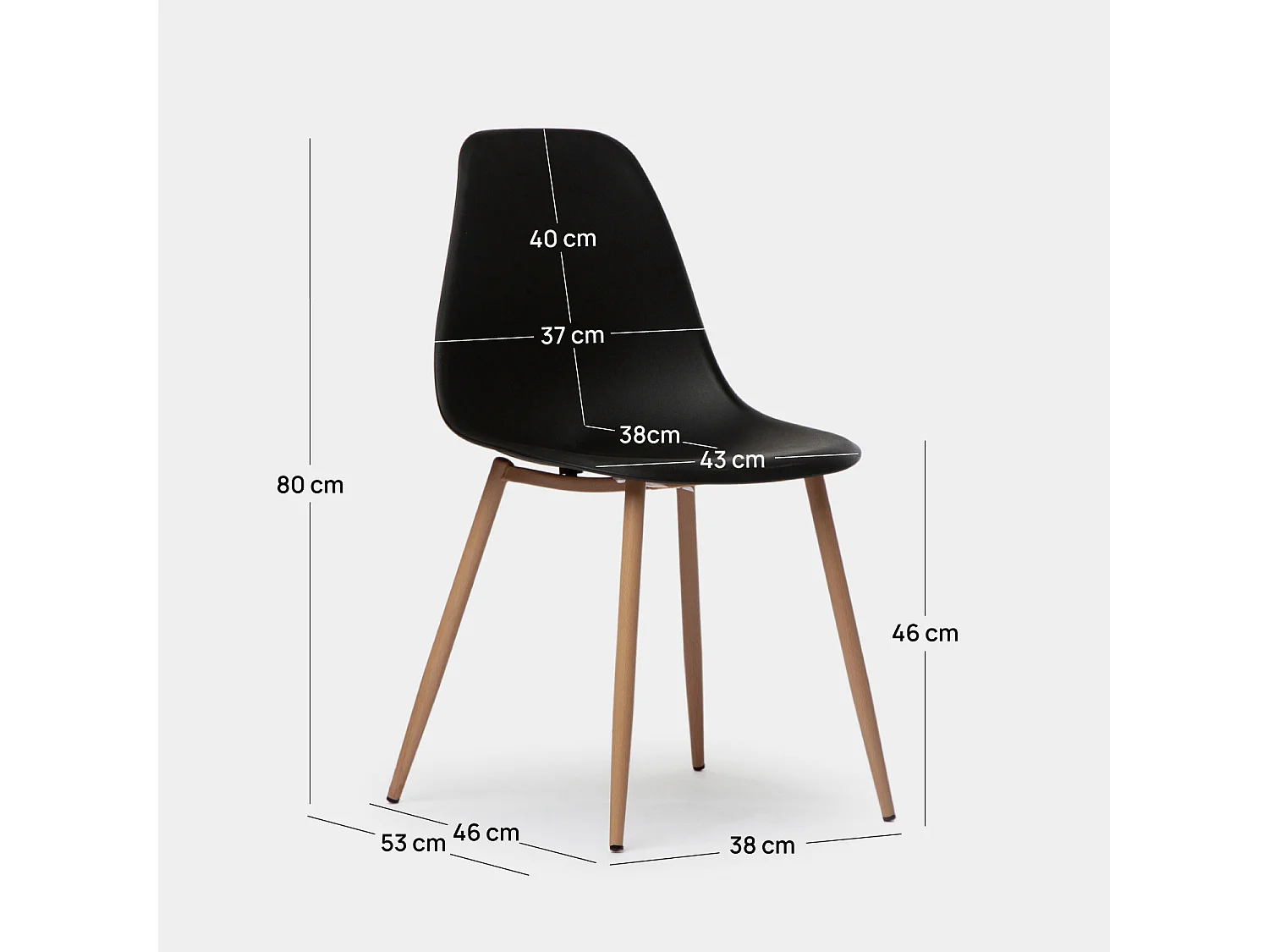 Chaise de salle à manger en plastique noir 45x80 cm-Nina