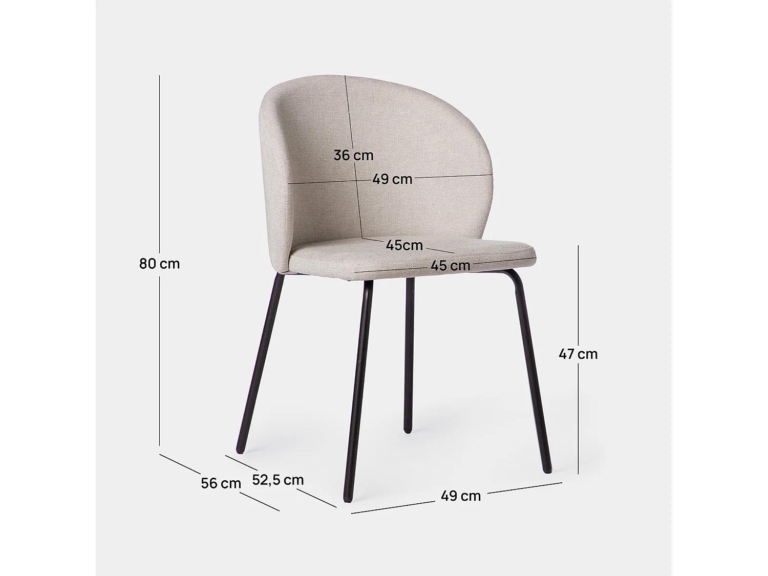 Silla de comedor de Tela Beige 80 x 49- Norah