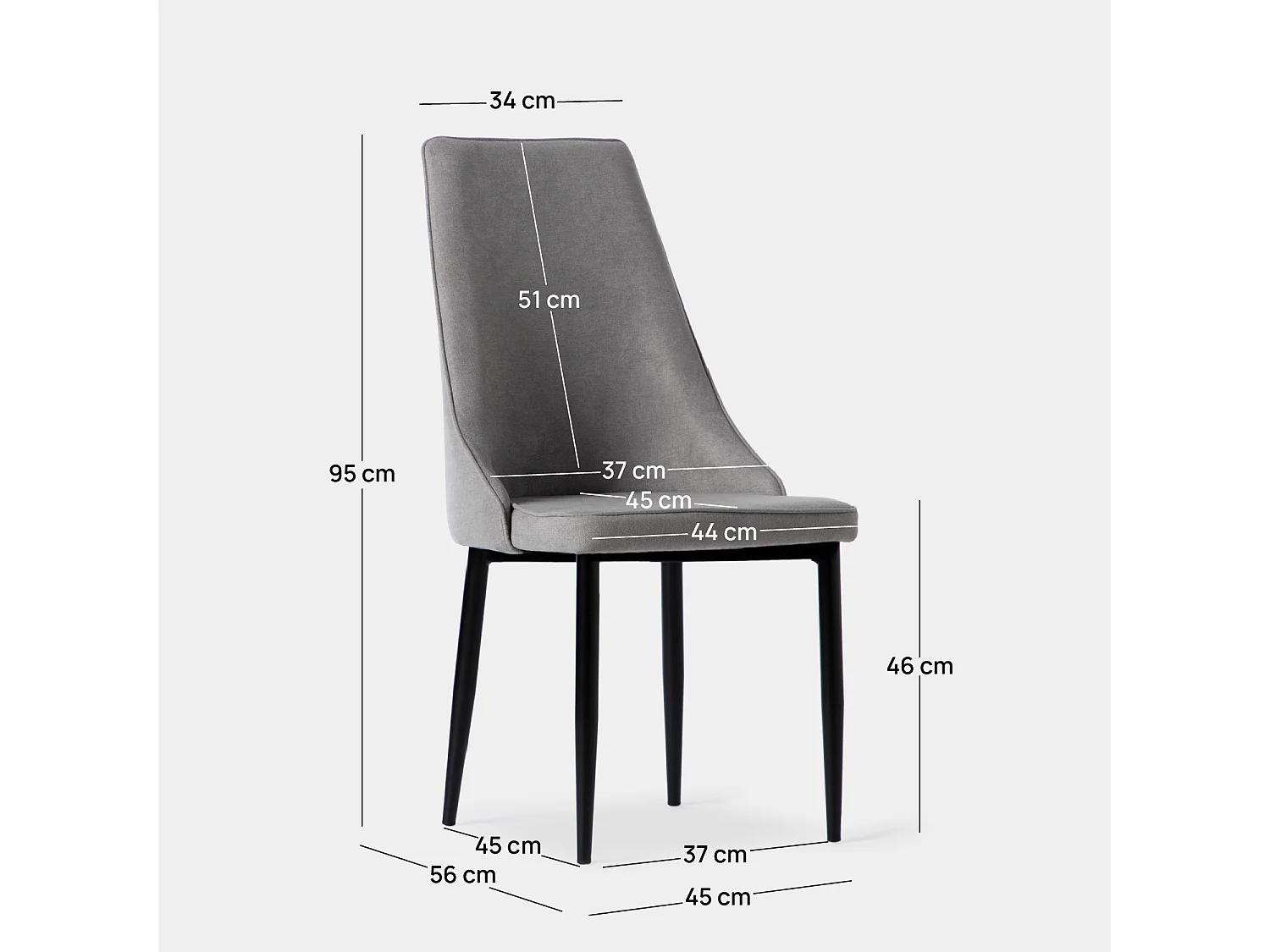 Chaise de salle à manger en tissu gris 45x95 cm-Agnes