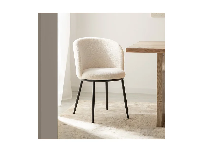 Chaise de salle à manger en revêtement en moutonnet blanc 51x80 cm-Nolan