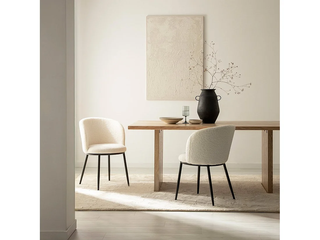 Chaise de salle à manger en revêtement en moutonnet blanc 51x80 cm-Nolan