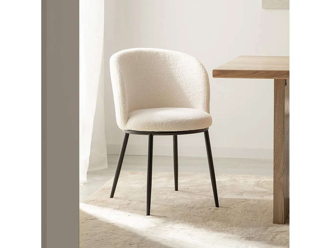 Chaise de salle à manger en revêtement en moutonnet blanc 51x80 cm-Nolan