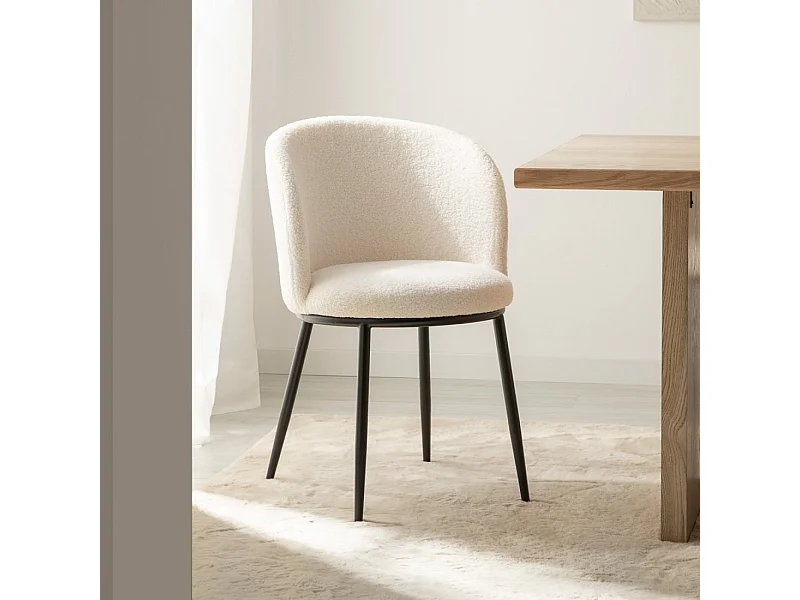 Chaise de salle à manger en revêtement en moutonnet blanc 51x80 cm-Nolan