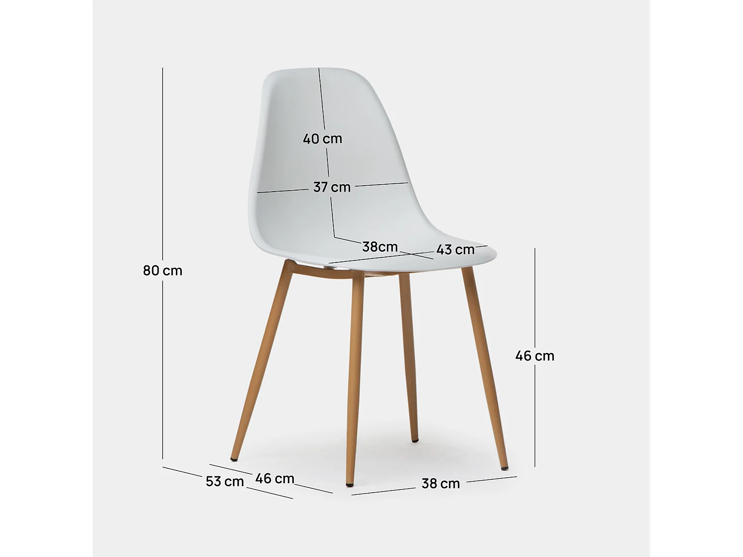 Chaise de salle à manger en plastique blanc 45x80 cm-Nina