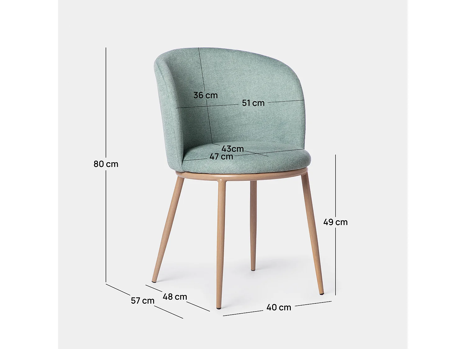 Chaise de salle à manger en tissu menthe 51x80 cm-Nolan