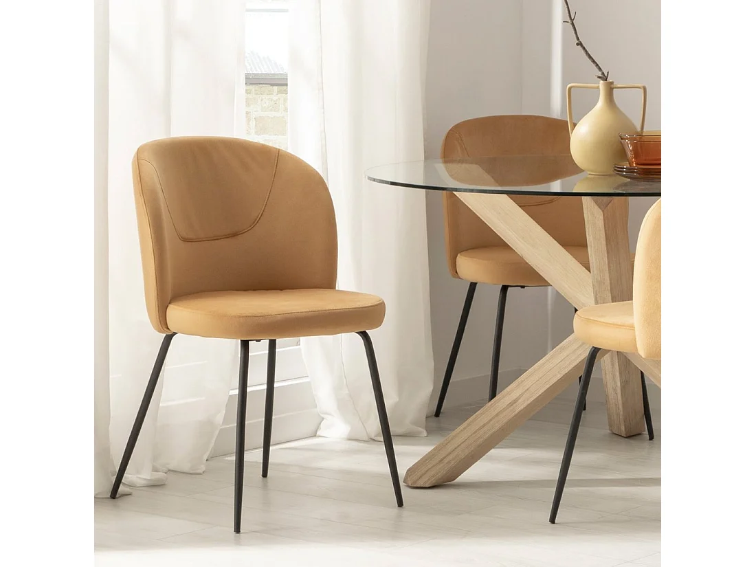 Chaise de salle à manger en velours moutarde 53x81 cm-Elina