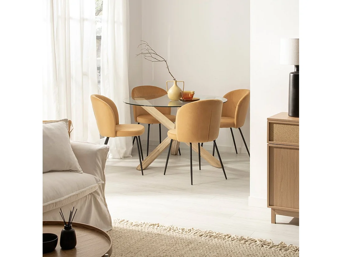 Chaise de salle à manger en velours moutarde 53x81 cm-Elina