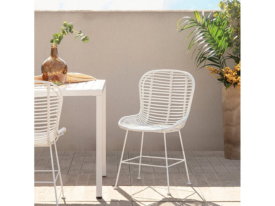 Chaise d'extérieur en fibre naturelle blanc 47x86 cm-Leo