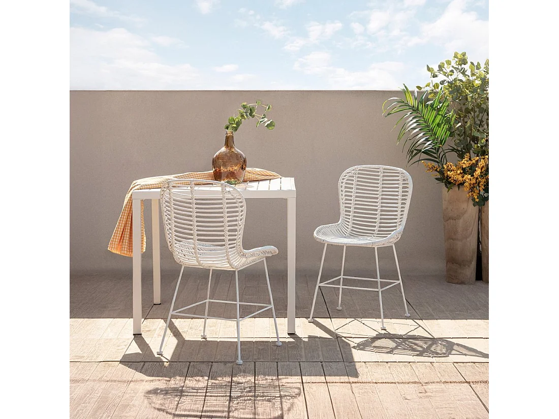 Chaise d'extérieur en fibre naturelle blanc 47x86 cm-Leo
