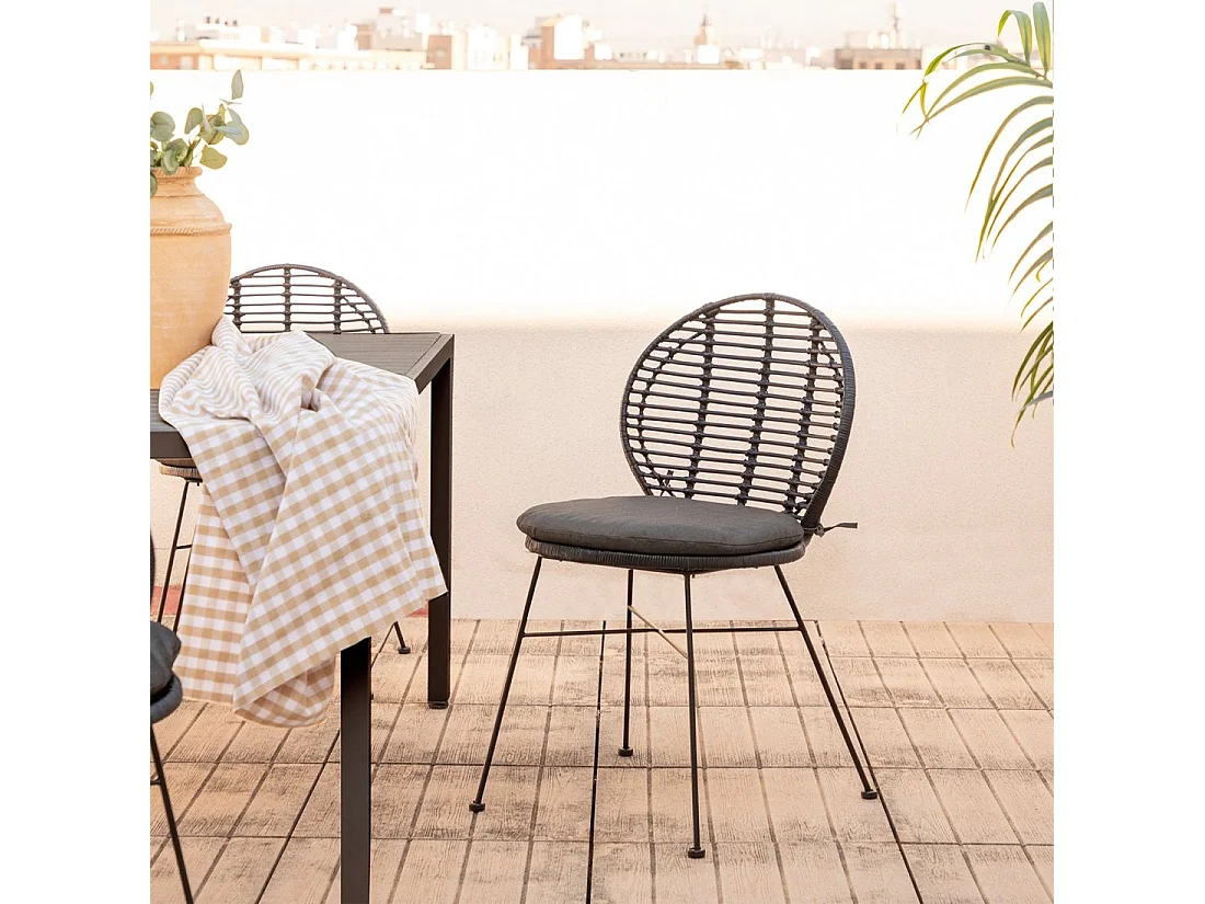 Chaise d'extérieur en fibre naturelle noir 51x89 cm-Kala