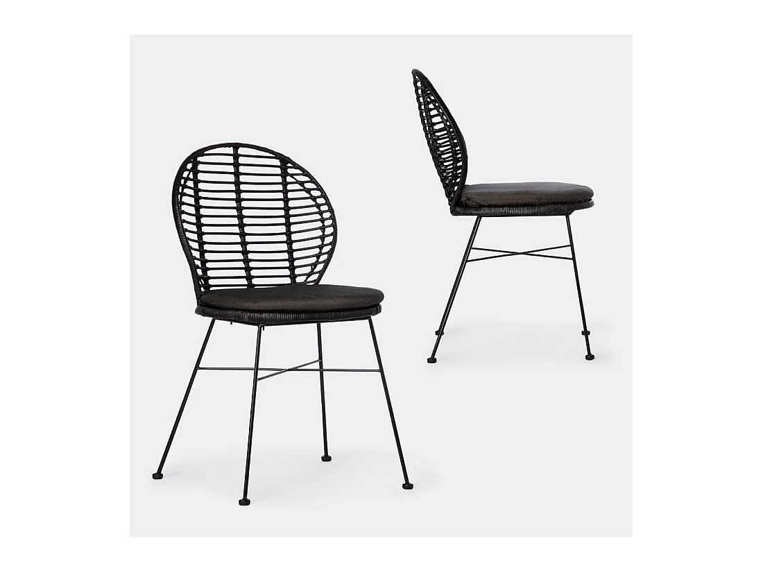 Chaise d'extérieur en fibre naturelle noir 51x89 cm-Kala