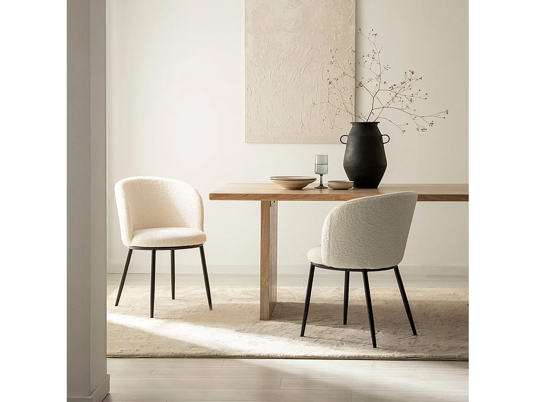 Chaise de salle à manger en revêtement en moutonnet blanc 51x80 cm-Nolan