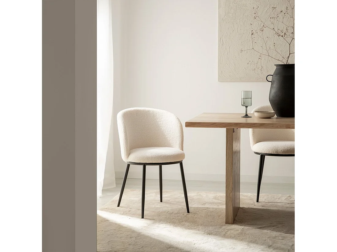 Chaise de salle à manger en revêtement en moutonnet blanc 51x80 cm-Nolan