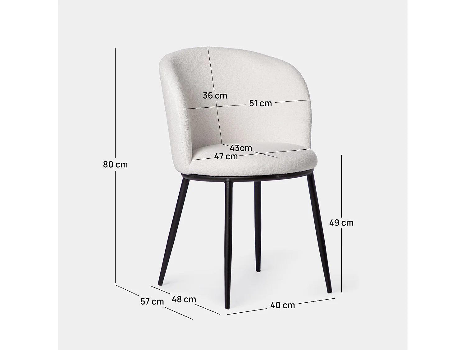 Chaise de salle à manger en revêtement en moutonnet blanc 51x80 cm-Nolan