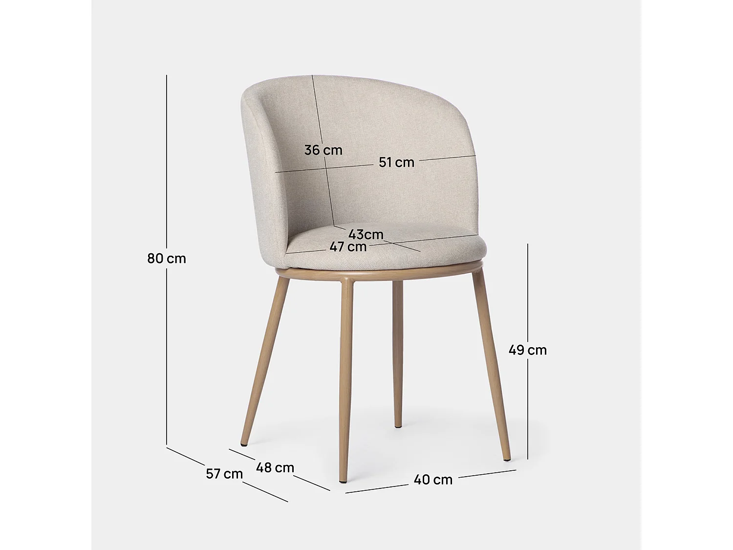 Chaise de salle à manger en tissu beige 51x80 cm-Nolan