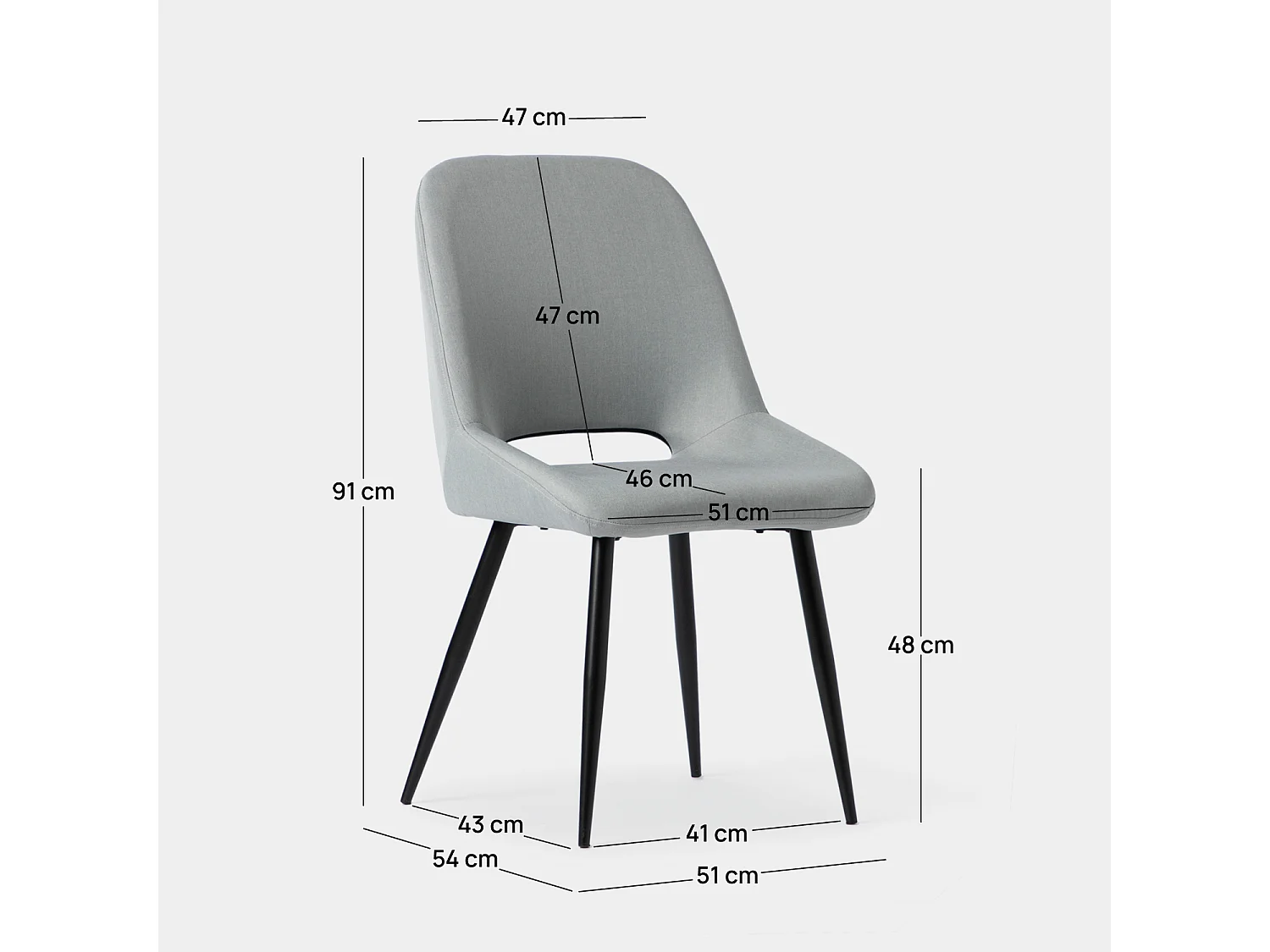 Chaise de salle à manger en tissu gris 51x91 cm-Emily