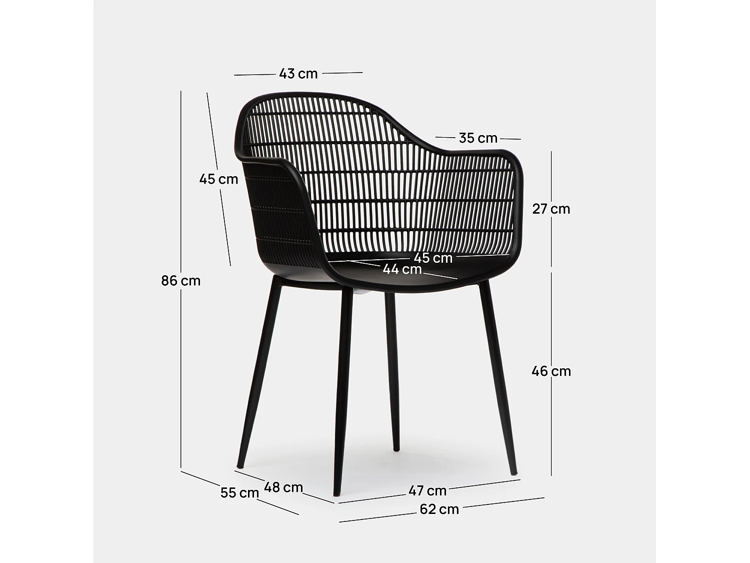 Packs 4 sillas Negro 62 x 86 cm