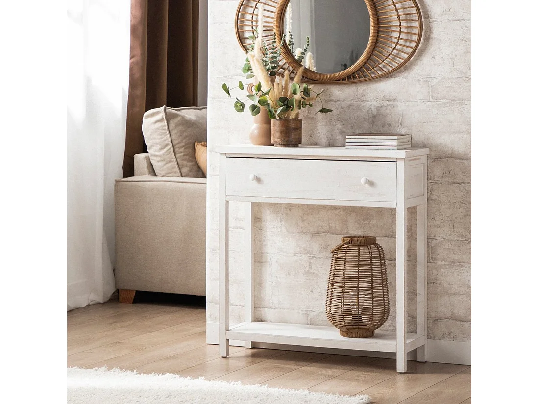 Mueble recibidor de Madera Blanco decapado 85 x 80- Folk