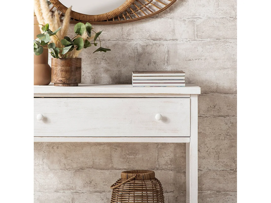 Mueble recibidor de Madera Blanco decapado 85 x 80- Folk