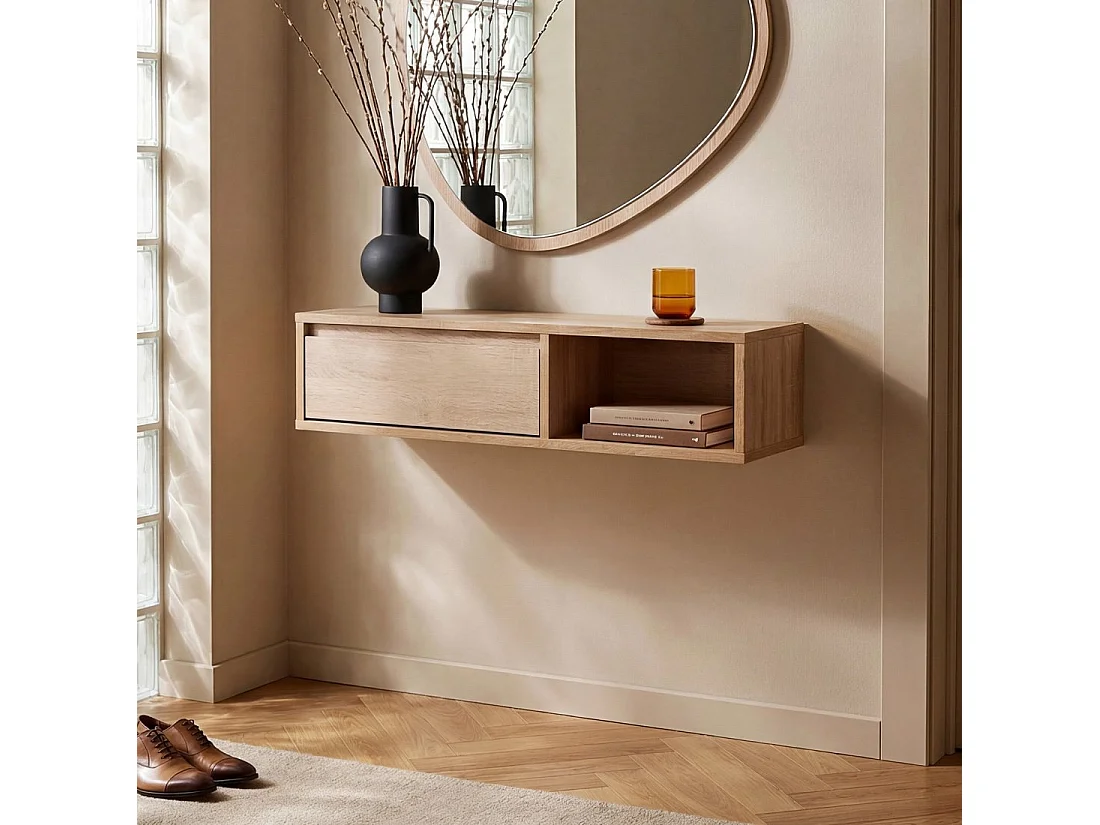 Meuble d'entrée flottant en bois naturel 80x20 cm-Oslo