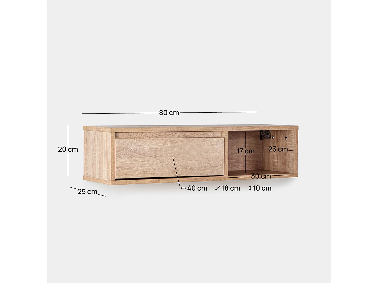 Meuble d'entrée flottant en bois naturel 80x20 cm-Oslo