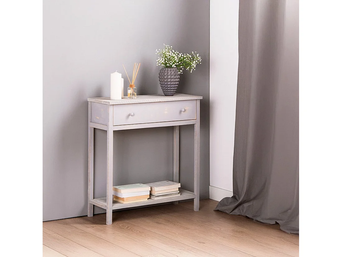 Meuble d'entrée en bois gris décapé 80x85 cm-Folk