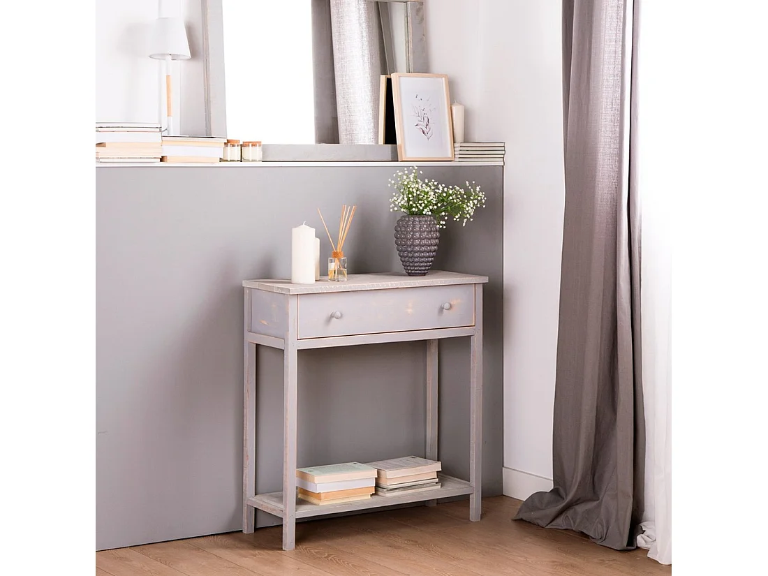 Meuble d'entrée en bois gris décapé 80x85 cm-Folk