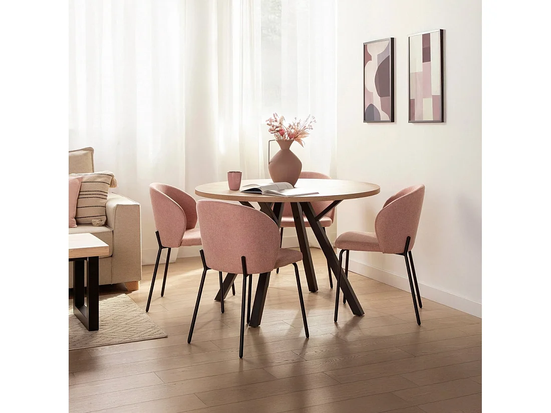 Chaise de salle à manger en tissu rose 49x80 cm-Norah