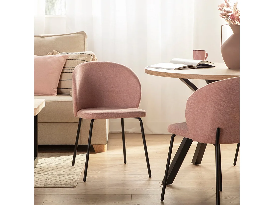 Chaise de salle à manger en tissu rose 49x80 cm-Norah