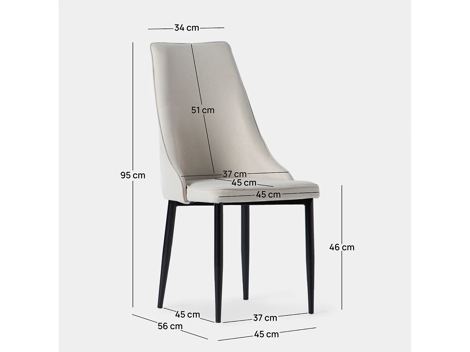 Chaise de salle à manger en tissu beige 45x95 cm-Agnes
