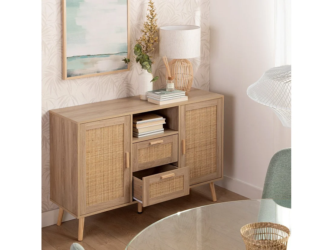 Buffet bas en rotin naturel 120x79 cm-Tahiti