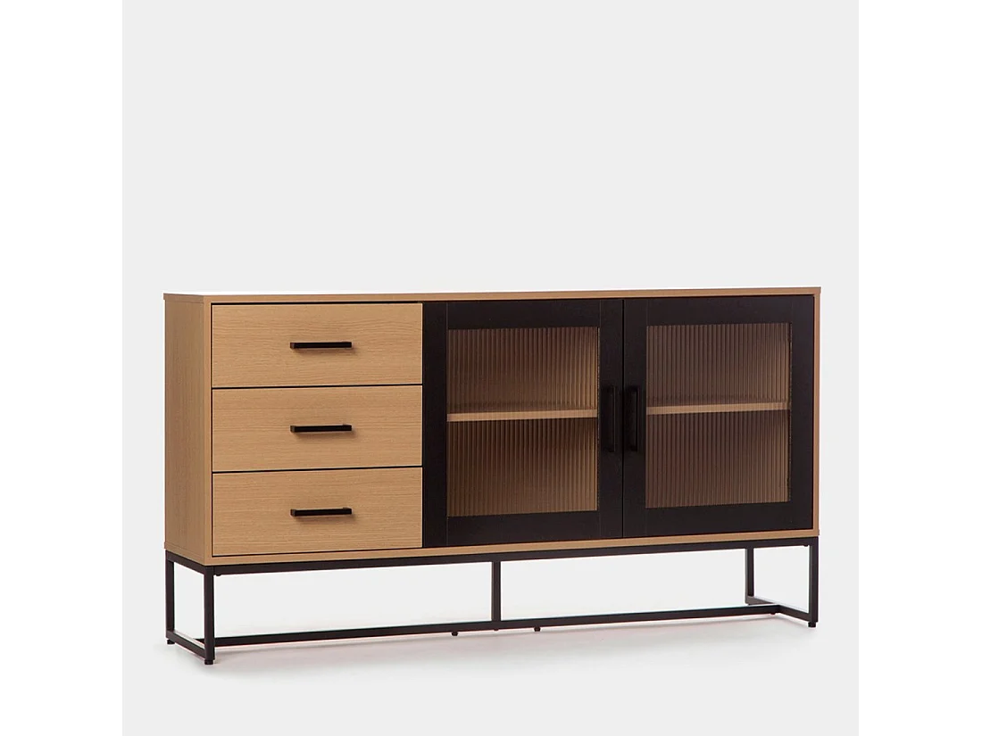 Buffet bas en bois naturel-noir 160x76 cm-Milan
