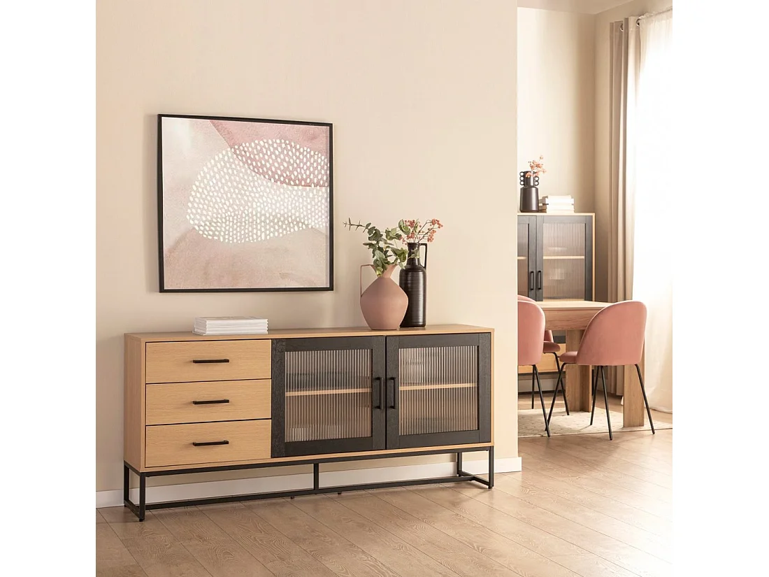 Buffet bas en bois naturel-noir 160x76 cm-Milan