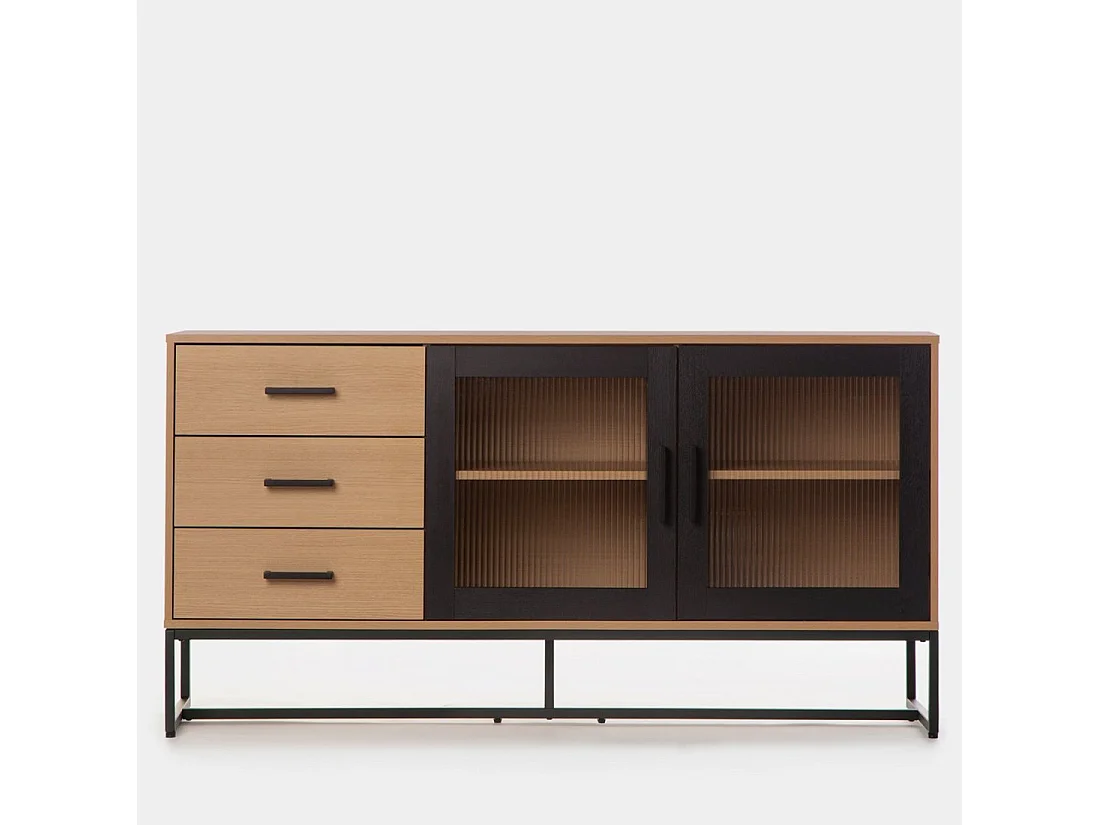 Buffet bas en bois naturel-noir 160x76 cm-Milan