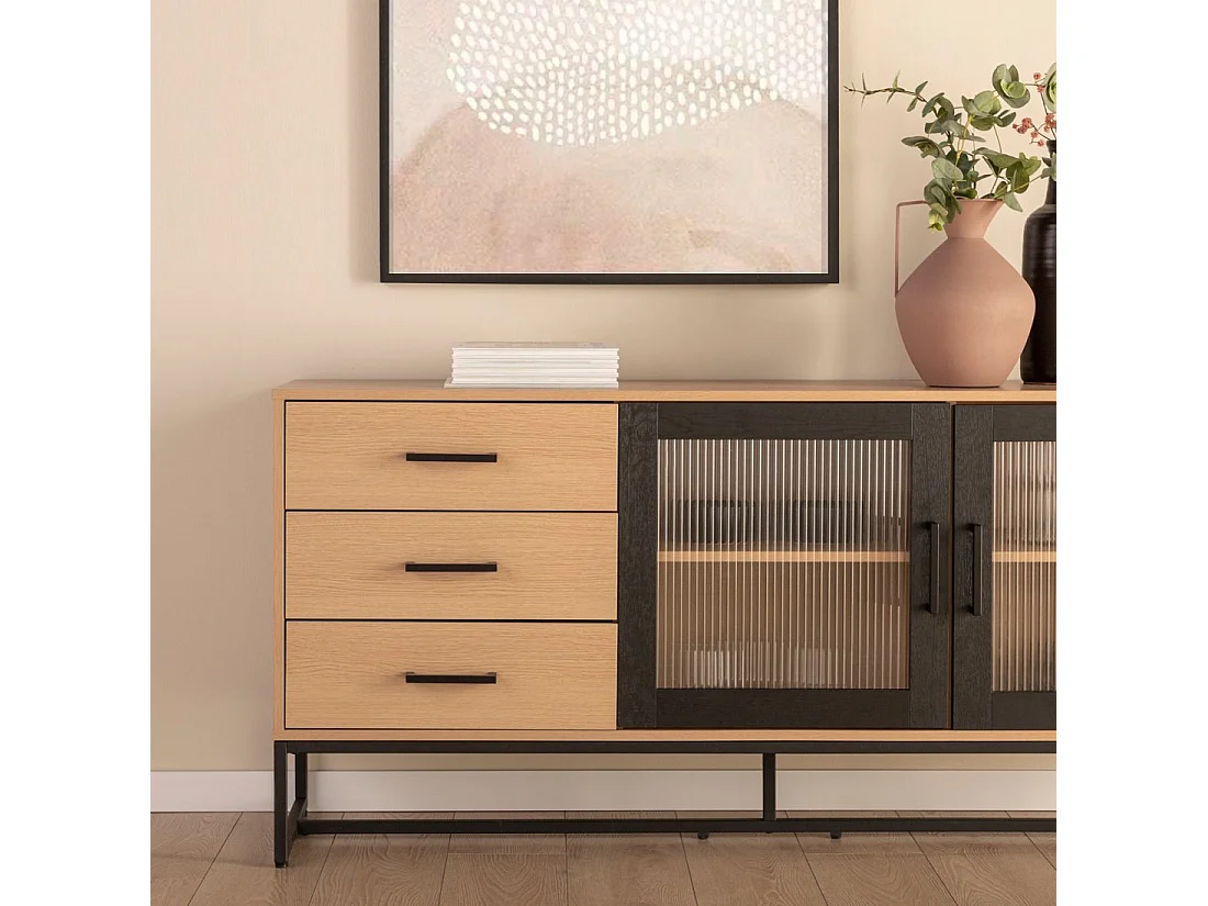 Buffet bas en bois naturel-noir 160x76 cm-Milan