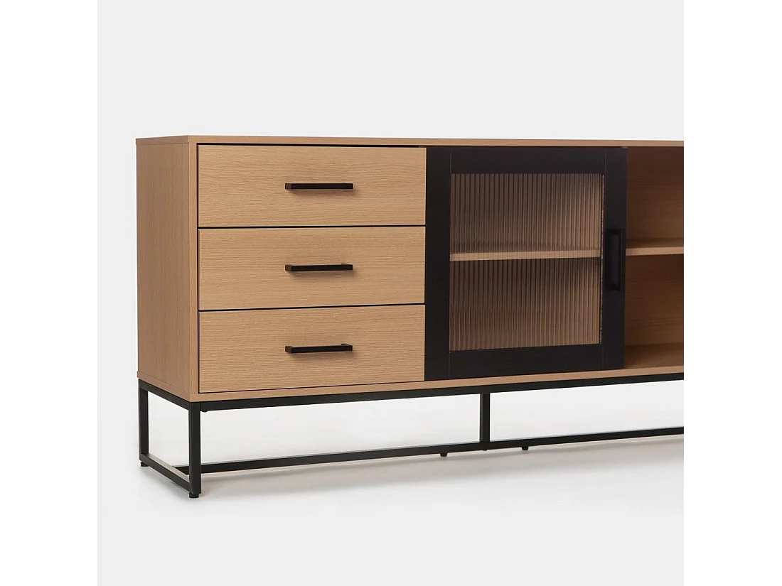 Buffet bas en bois naturel-noir 160x76 cm-Milan