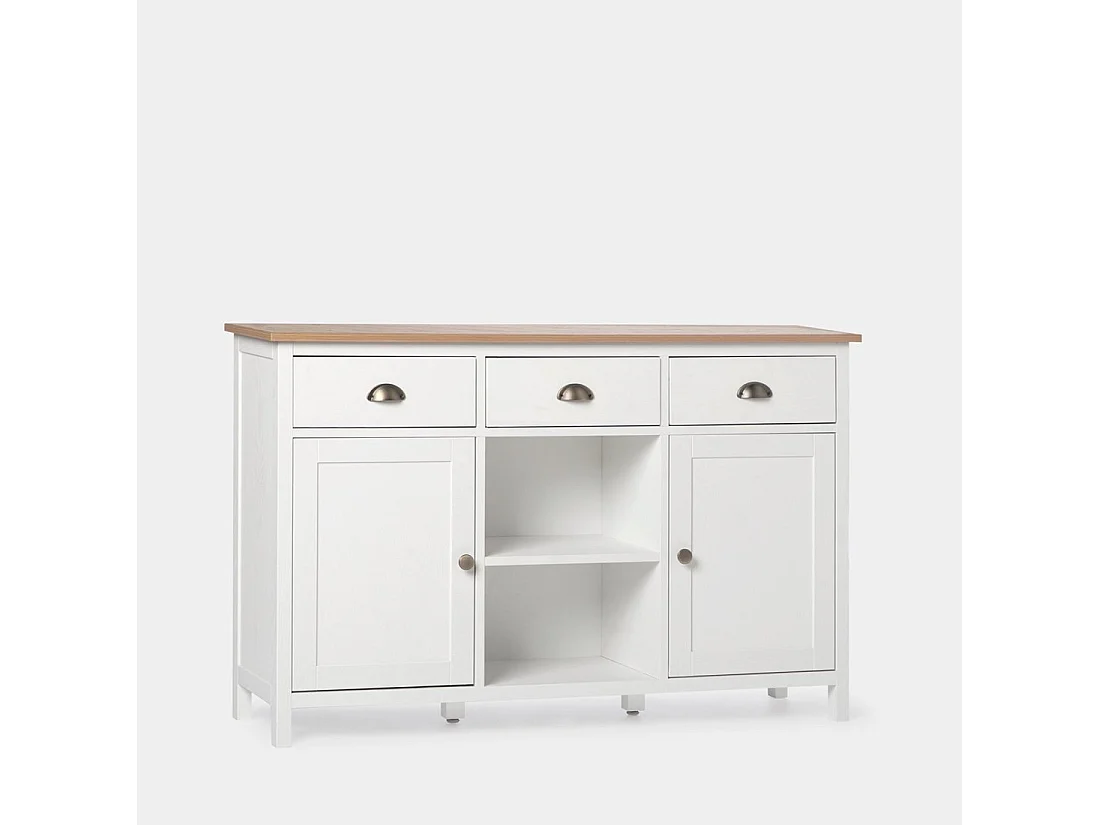 Buffet haut en laqué blanco-natural 130x85 cm-Marais
