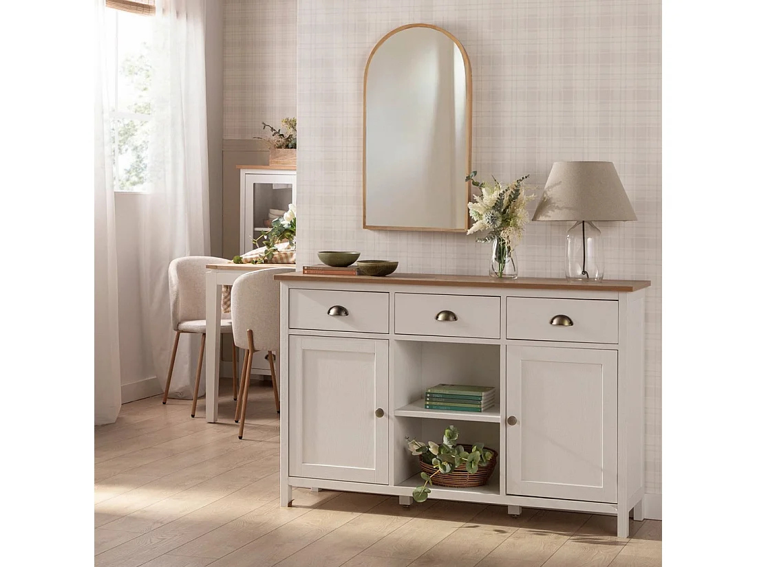 Buffet haut en laqué blanco-natural 130x85 cm-Marais